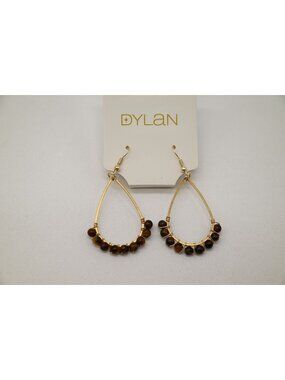NWT Dylan Jewelry Missy Earrings Tigers Eye Gold Tone Dangle Drop Statement